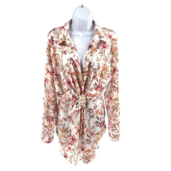 Runaway The Label | NEW Ruby Alani Front Tie Mini Dress in White Floral Size XL - Picture 4 of 13